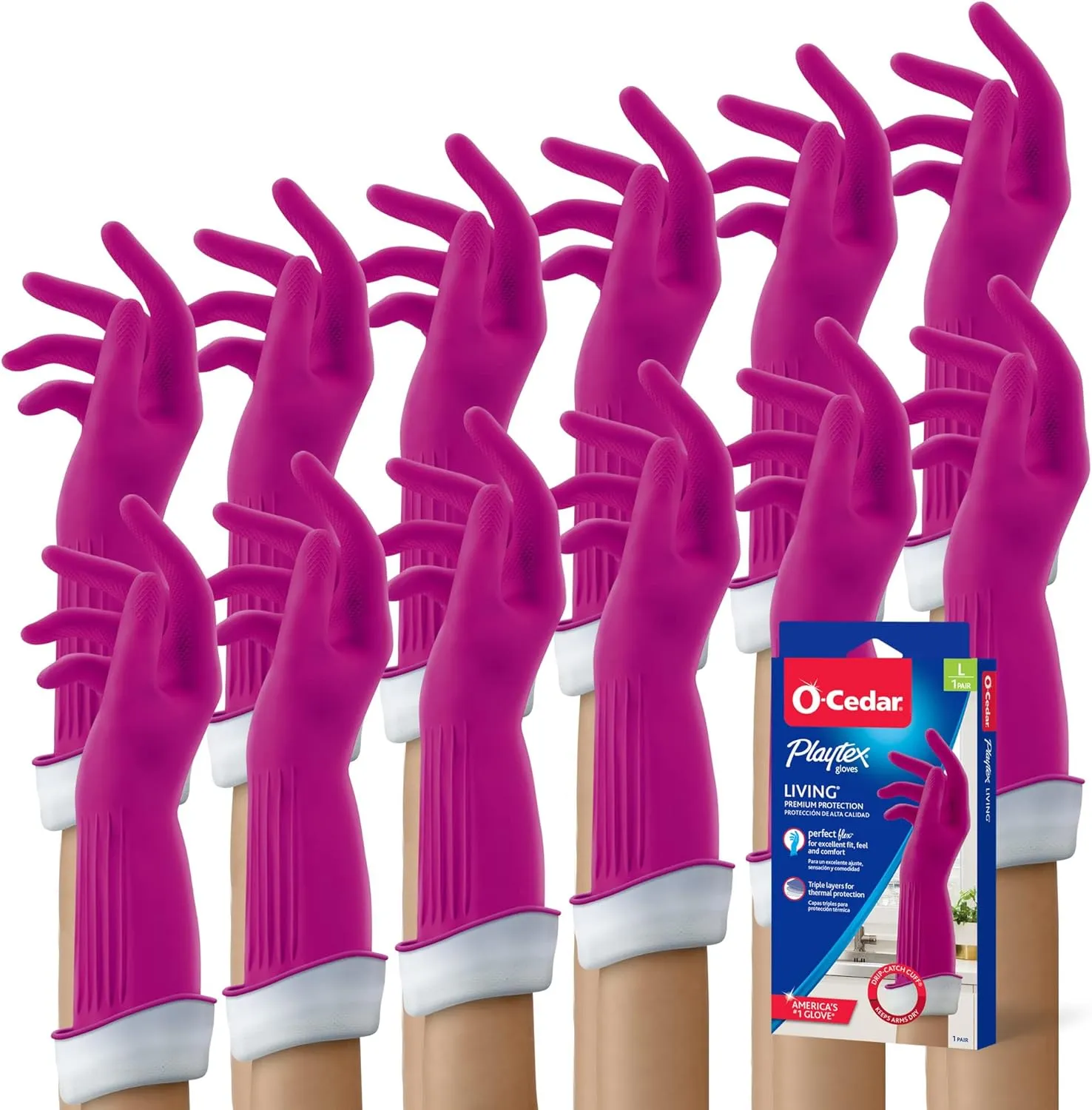 Playtex Living Reuseable Rubber Cleaning Gloves, Premium Protection (Large, Pack - 12)