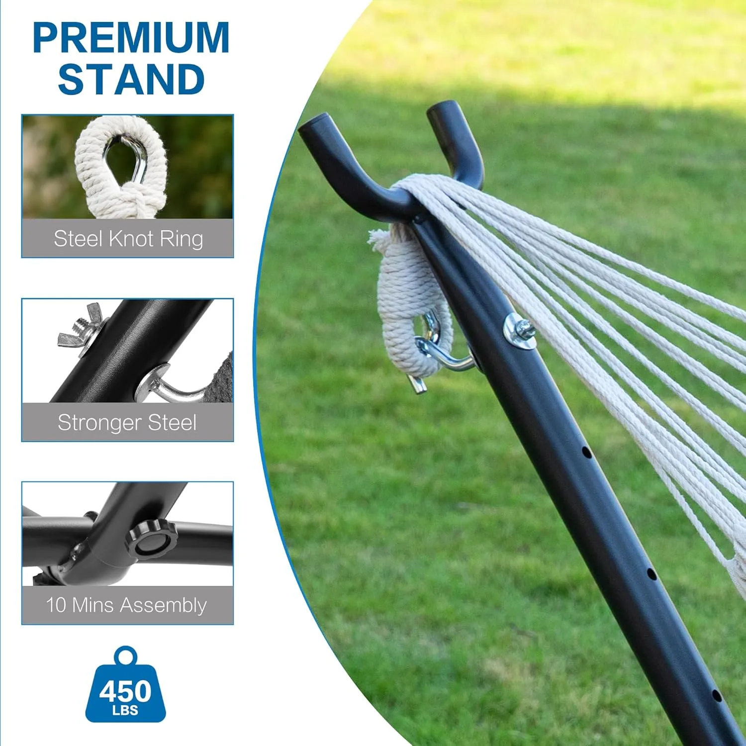PNAEUT Double Hammock with Space Saving Steel Stand 2 Person Heavy Duty Garden Yard Outdoor 450lb Capacity Hammocks and Portable Carrying Bag (Tropical)
