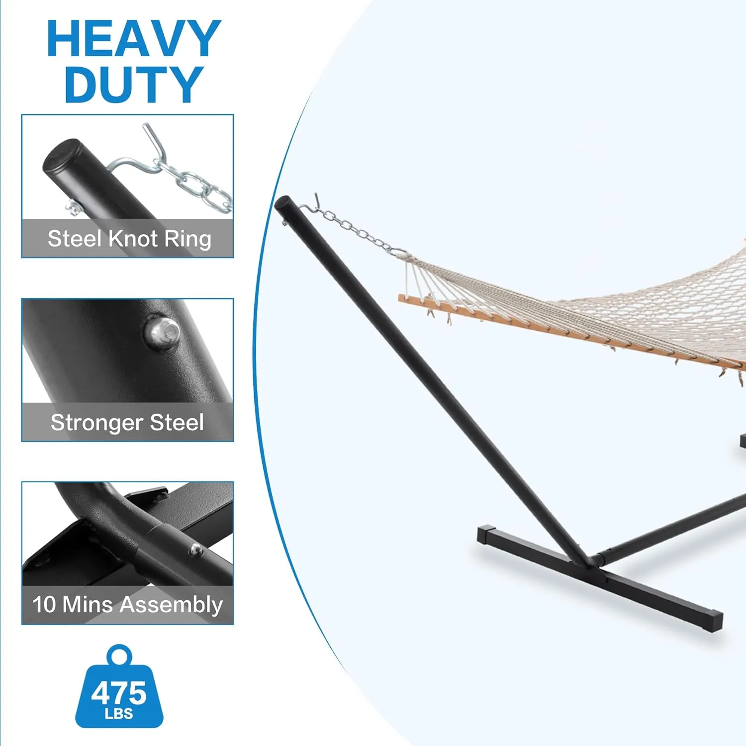 PNAEUT Double Hammock with Stand for Outside, Rope Hammocks with Polyester Pad 2 Person, 12ft Heavy Duty Stand, Extra Pillow, Storage Sidebag, Max 475 lbs Capacity (Peace Dove)