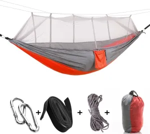 Portable Hammock Outdoor Mosquito net Hammock Camping with Mosquito net Ultra Light Camping Aerial Tent (Color : Green) (Orange)