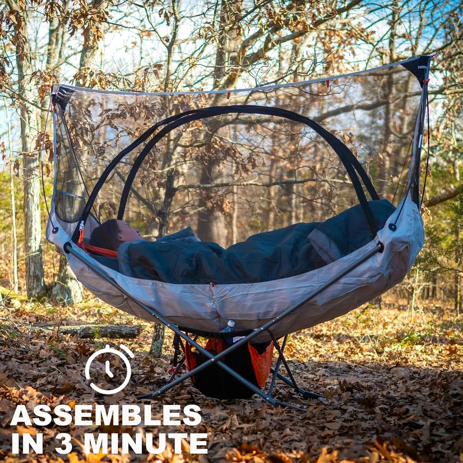 Portable Hammock with Stand, World's Best Mock ONE® Hammock Samsara Set, Compact Folding Framed Hammock with Mosquito Net, Tarp for Hiking, Camping, Backpacking, Travel, Backyard, Beaches- Orange