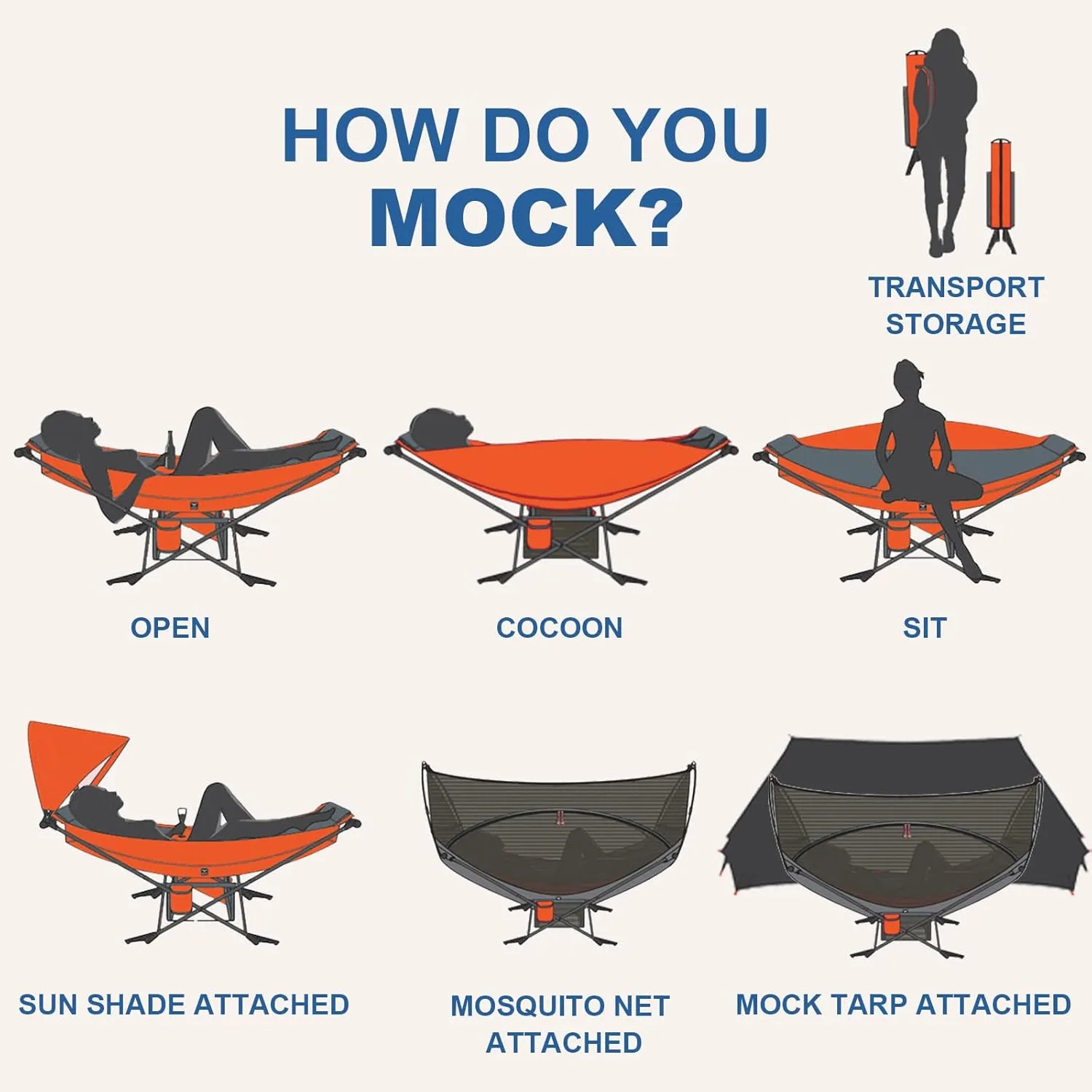 Portable Hammock with Stand, World's Best Mock ONE® Hammock Samsara Set, Compact Folding Framed Hammock with Mosquito Net, Tarp for Hiking, Camping, Backpacking, Travel, Backyard, Beaches- Orange