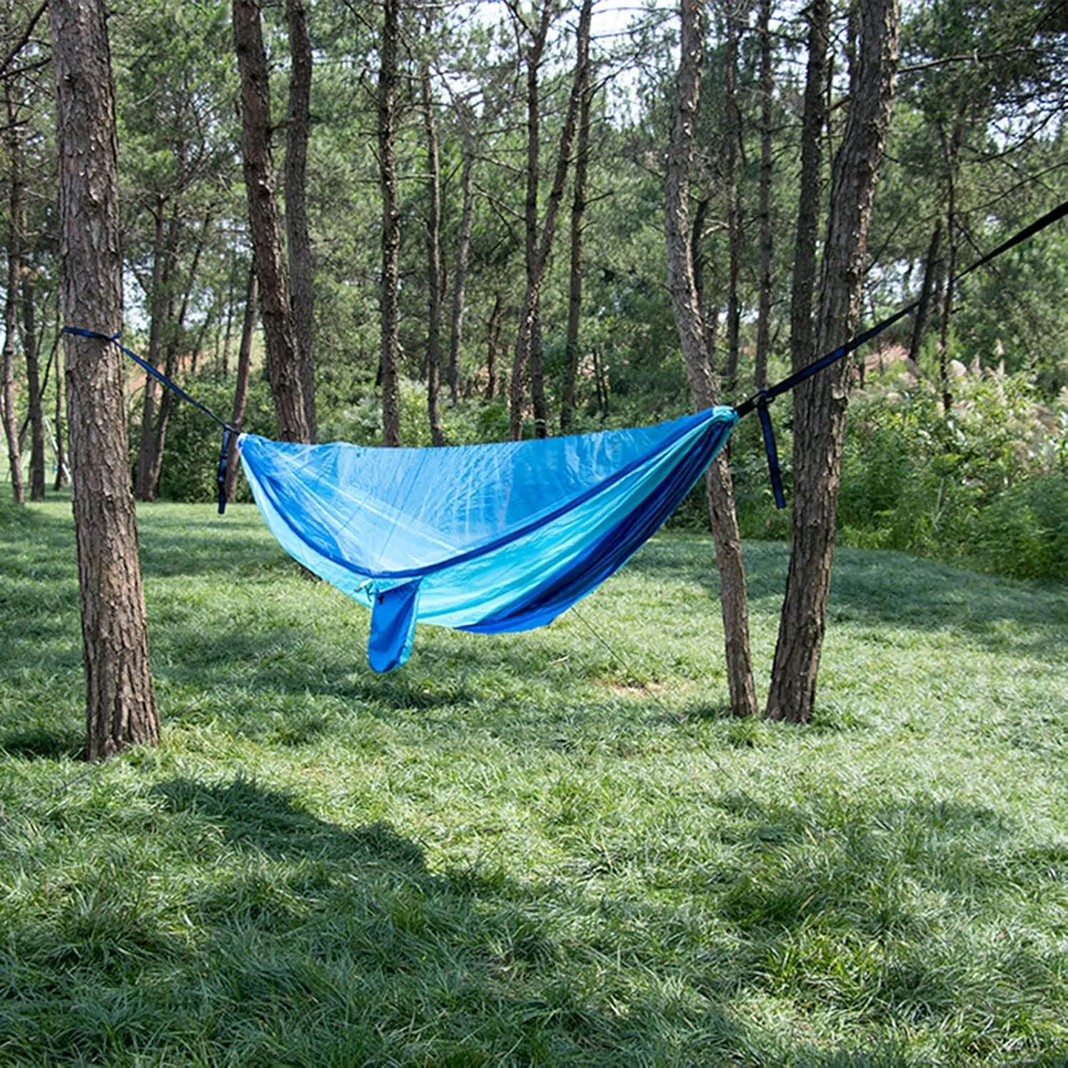 Portable Hammocks, Camping Hammock with Mosquito Net,Travel Lightweight Hammocks with Tree Straps and Solid Carabiners, Hold Up to 660lbs (Blue)