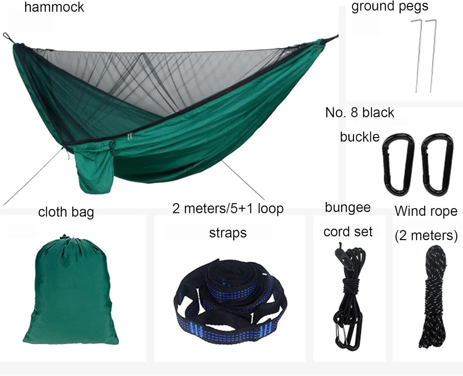 Portable Hammocks, Camping Hammock with Mosquito Net,Travel Lightweight Hammocks with Tree Straps and Solid Carabiners, Hold Up to 660lbs (Blue)