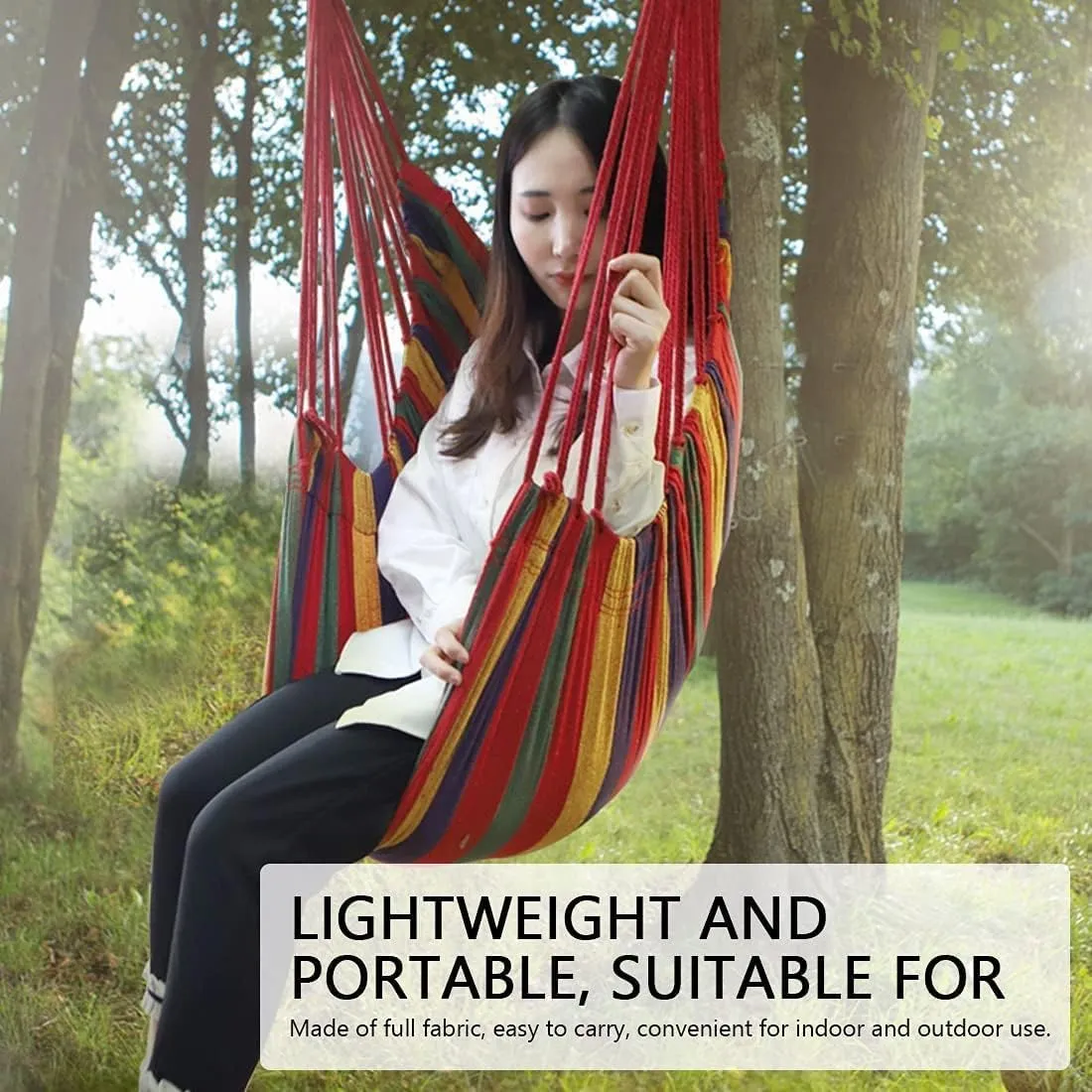 Portable Hammocks Outdoor Hammock Thicken Chair Hanging Portable Relaxation Canvas Swing Travel Camping Lazy Chair Hammock for Outdoor(Blue and White B)