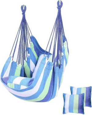Portable Hammocks Outdoor Hammock Thicken Chair Hanging Portable Relaxation Canvas Swing Travel Camping Lazy Chair Hammock for Outdoor(Blue and White B)