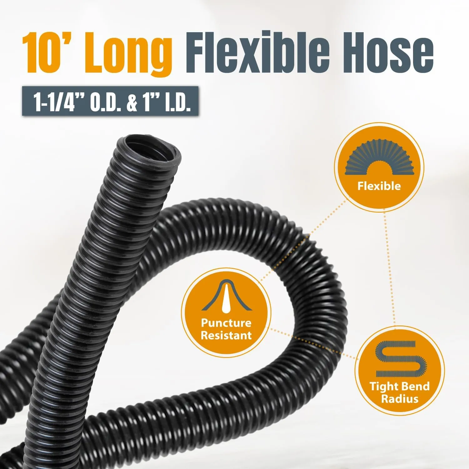 POWERTEC 70347 10 Ft. Dust Collection Hose Kit with 5 Fittings for Woodworking Power Tools Home and Wet/Dry Shop Vacuums