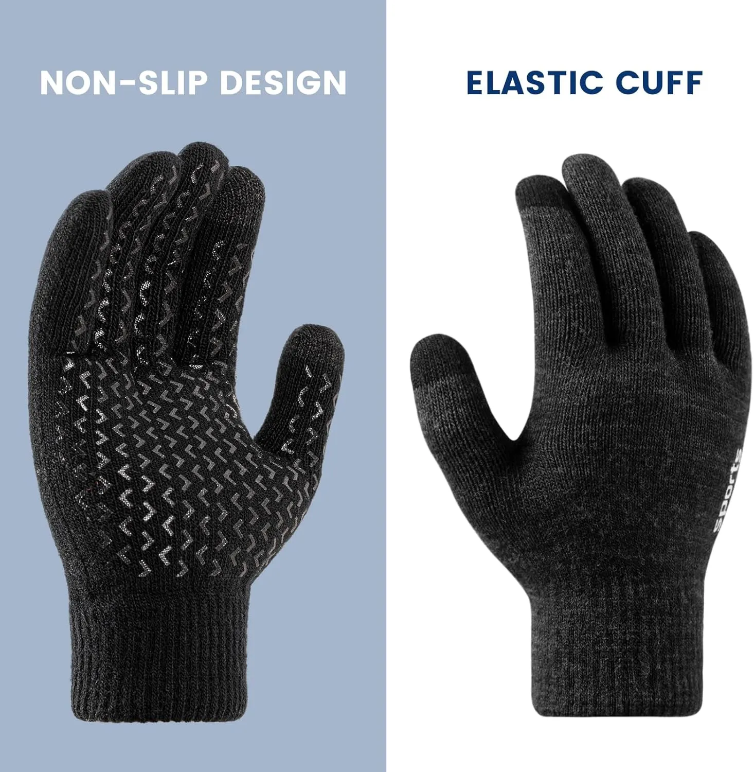 Premillow Winter Gloves for Men Women - Wool Fleece Liner With Touchscreen, Warm Knit for Cold Weather