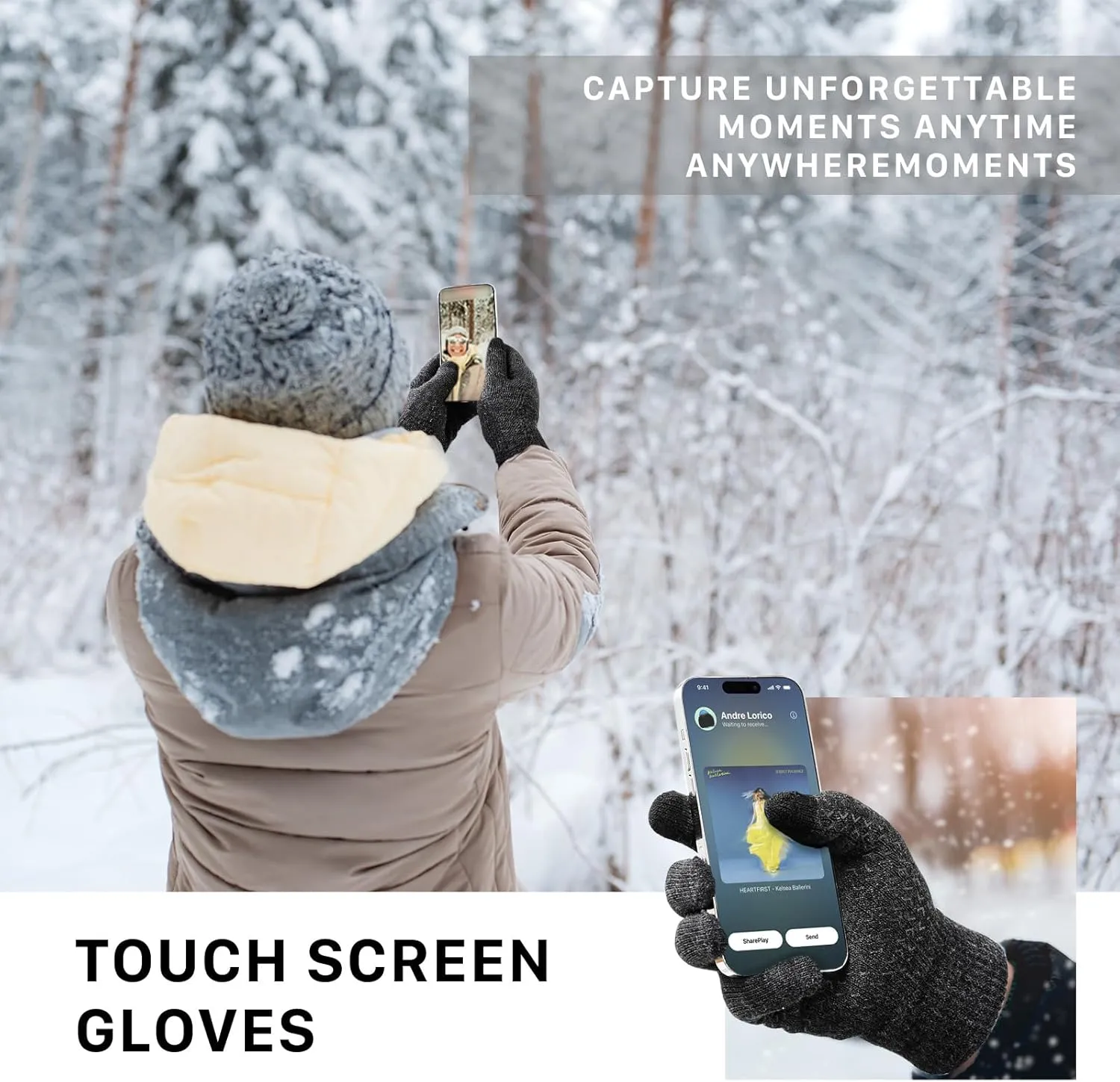 Premillow Winter Gloves for Men Women - Wool Fleece Liner With Touchscreen, Warm Knit for Cold Weather