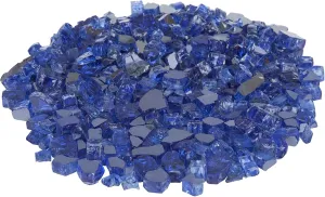 Premium Sparkling Reflective Tempered Fire Glass for Outdoor Fireplace Gas or Propane Fire Pits Easy to Install & Stimulate Viewing Experience - 10 Lbs - Sapphire Blue