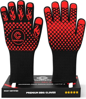 PRO-Series BBQ & Oven Gloves – 1472°F Heat Resistant | EN407 Certified Fireproof/Heatproof Grill Mitts with Silicone Grip | 13” Long for Grilling, Baking, Cooking, Camping & Welding by CASACRAFTY