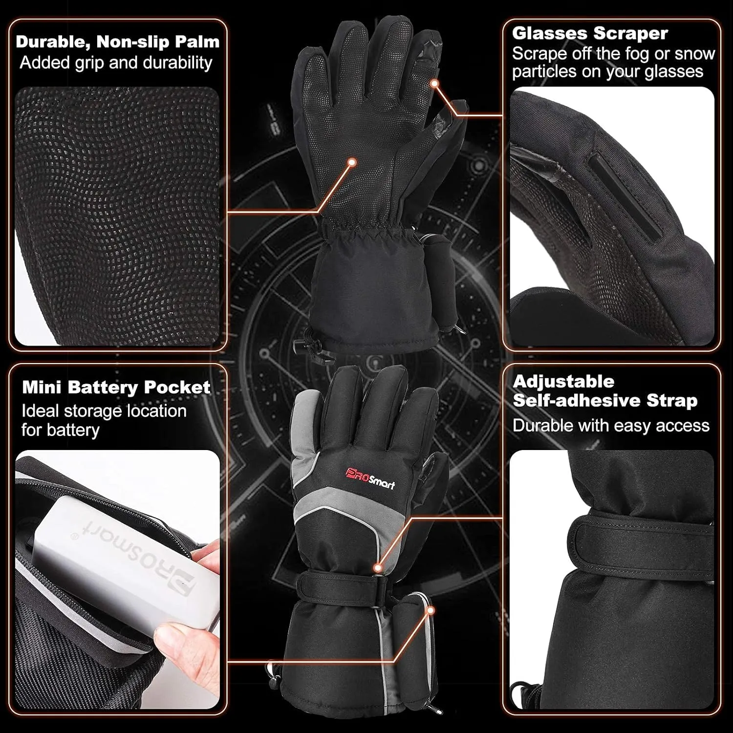 PROSmart Heated Gloves Rechargeable Electric Glove - Battery Operated Warming Gloves for Men & Women Suitable for Outdoor Hunting Cold Winter Skiing Camping (Battery Included)