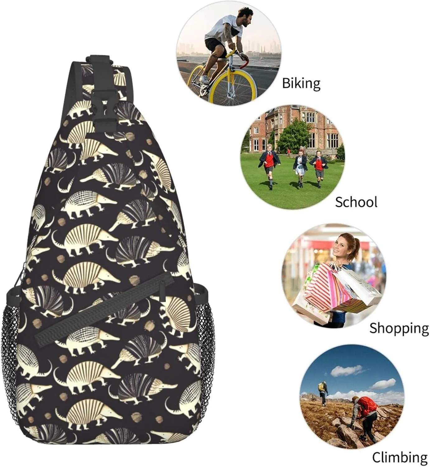 Purple Armadillos Sling Backpack Hiking Backpack Crossbody Bag Sports Lightweight And Durable Chest Bag Shoulder Bag For Women Men