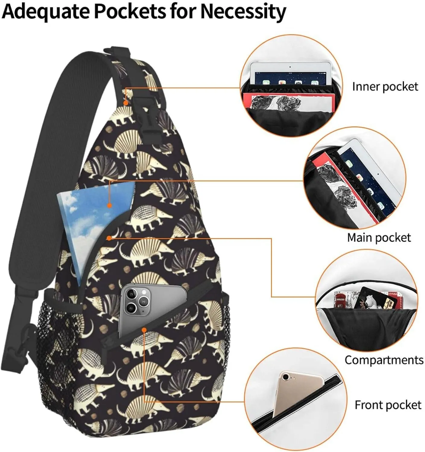 Purple Armadillos Sling Backpack Hiking Backpack Crossbody Bag Sports Lightweight And Durable Chest Bag Shoulder Bag For Women Men