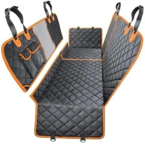 Quilted Dog Car Seat Cover, Hammock Style Backseat Protector with Side Flaps, Gray and Orange