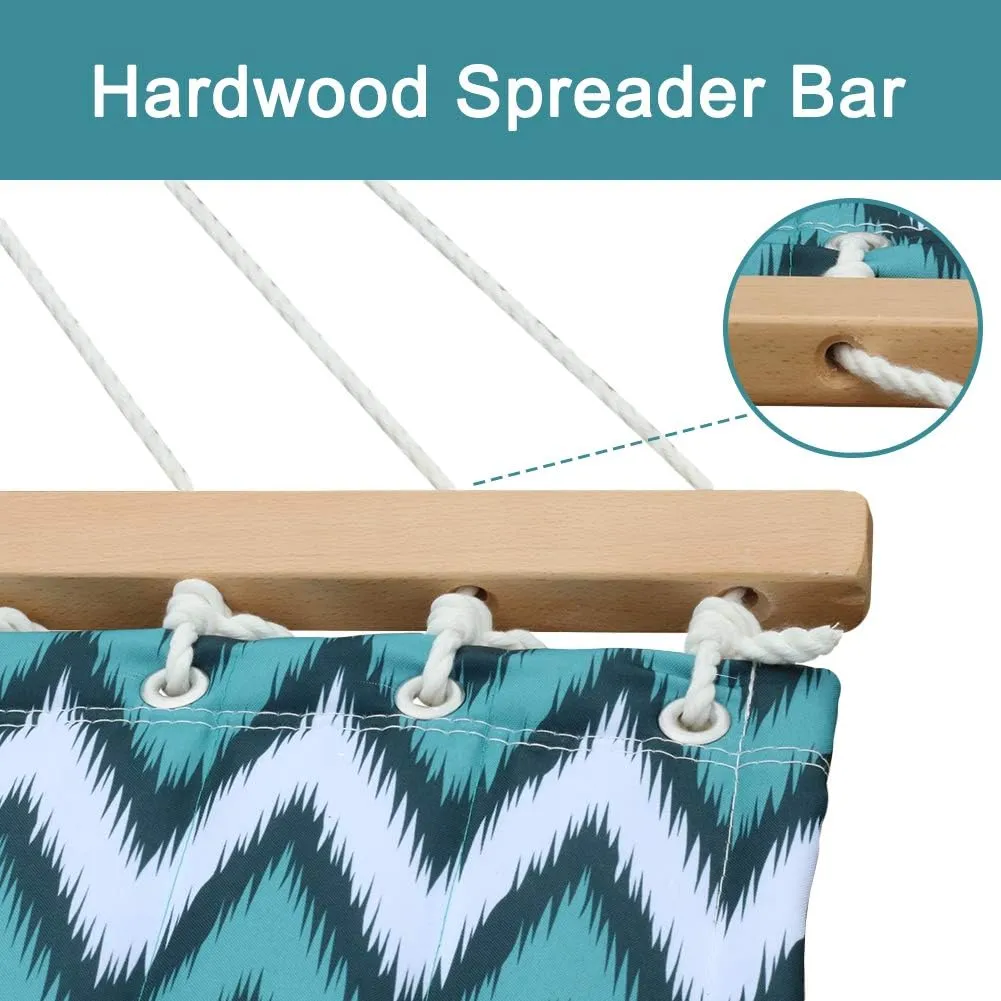 Quilted Fabric Double Hammock with Pillow, Heavy Duty Hardwood Spreader Bar, Hammocks for Outside, 450-pound Capacity, Hamacas para Adultos for Patio/Garden/Yard/Pool/Beach, Wavy Stripe