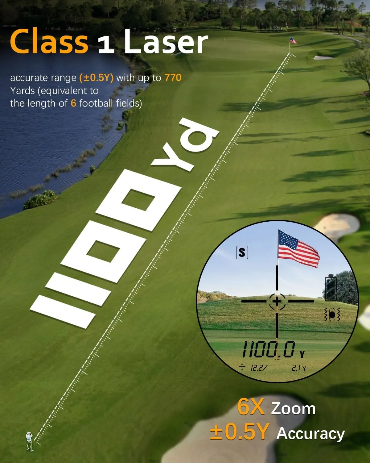 Range Finder Golf, Hunting Range Finder, Golf Rangefinder with Slope, 766/1100Yards, Rechargeable Laser Range Finders Magnetic, Distance/Flag/Scan/Speed/Angle Modes, Waterproof for Golfing, Hunter