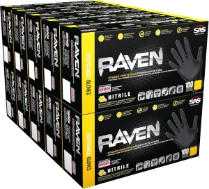 Raven Powder Free Nitrile Disposable Gloves - 10 Boxes / 100 Ea. | 1000 Gloves Total |7 Mil | Latex Free, Single Use |
