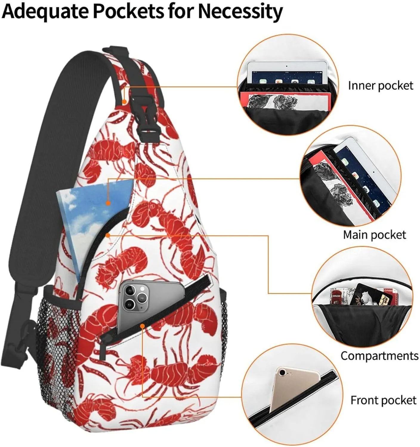 Red Lobster Print Cross Chest Bag Diagonally Durable & Comfortable For Travel And Daily Use