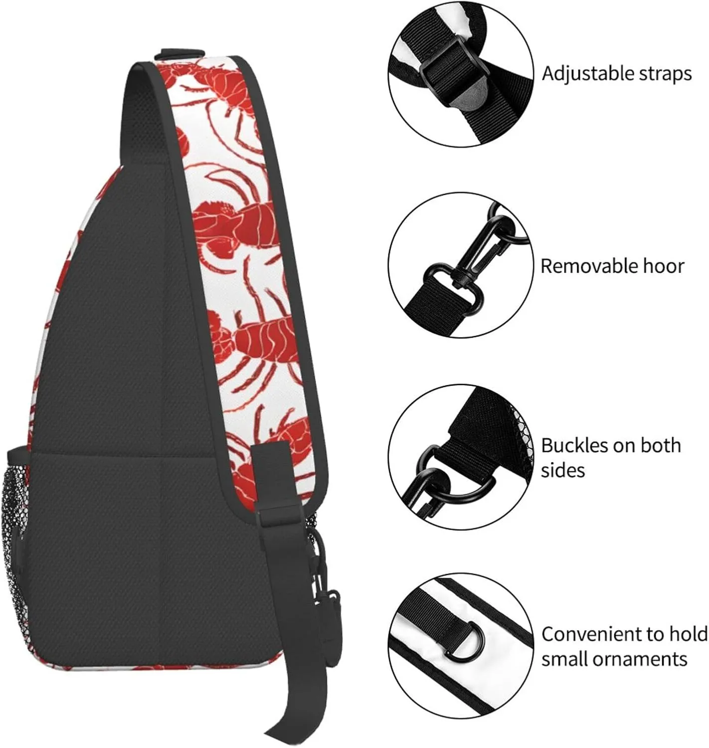 Red Lobster Print Cross Chest Bag Diagonally Durable & Comfortable For Travel And Daily Use