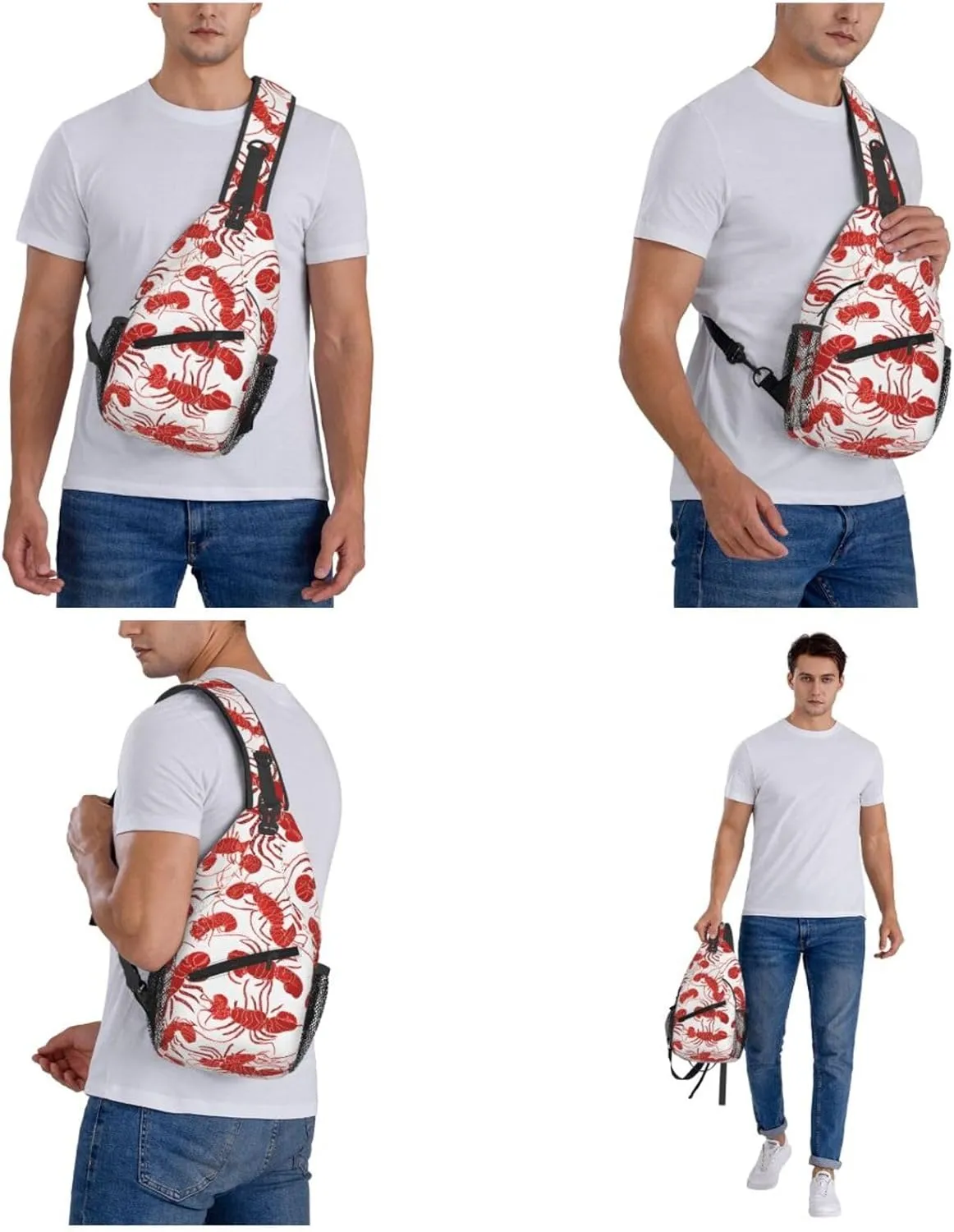 Red Lobster Print Cross Chest Bag Diagonally Durable & Comfortable For Travel And Daily Use
