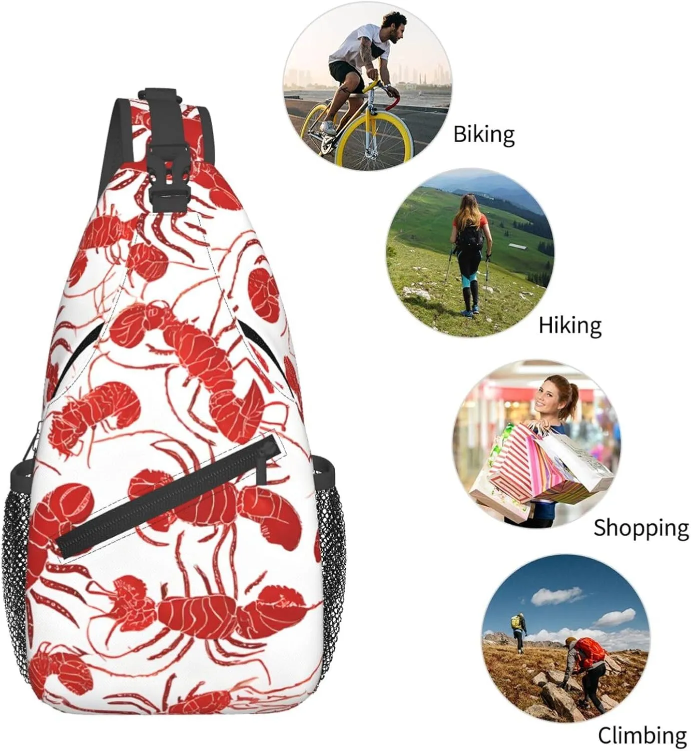 Red Lobster Print Cross Chest Bag Diagonally Durable & Comfortable For Travel And Daily Use