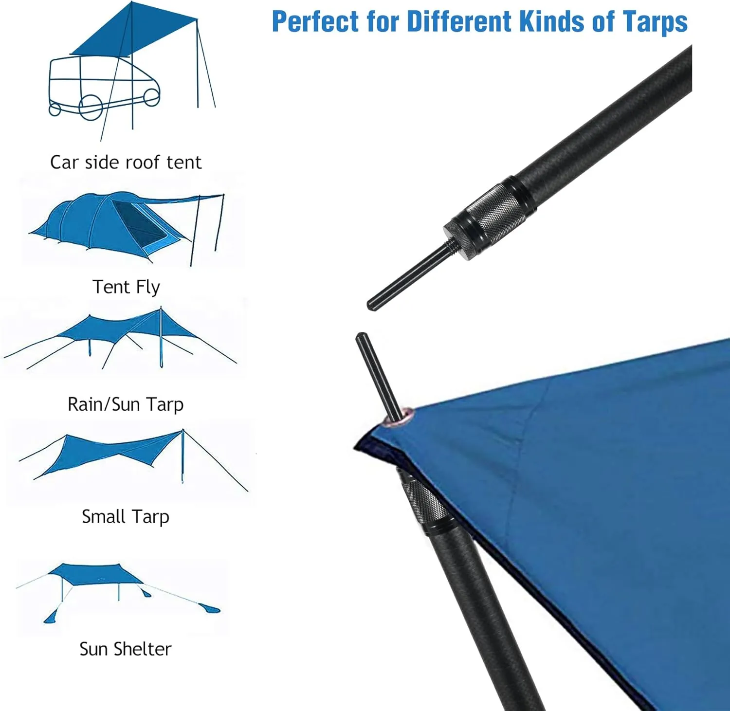 REDCAMP Carbon Fiber Adjustable Camping Tarp Poles, Set of 2, 24.8in to 94.5in Telescoping Lightweight Tent Poles for Shelter, Hammock Rain Fly, Awning