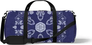 Retro Navy Blue Floral Texture Sports Bag Tote Bag Waterproof Gym Bag with Shoulder Strap Zipper 2 Side Pockets for Men and Women, Travel and Storage Shoulder Bag.
