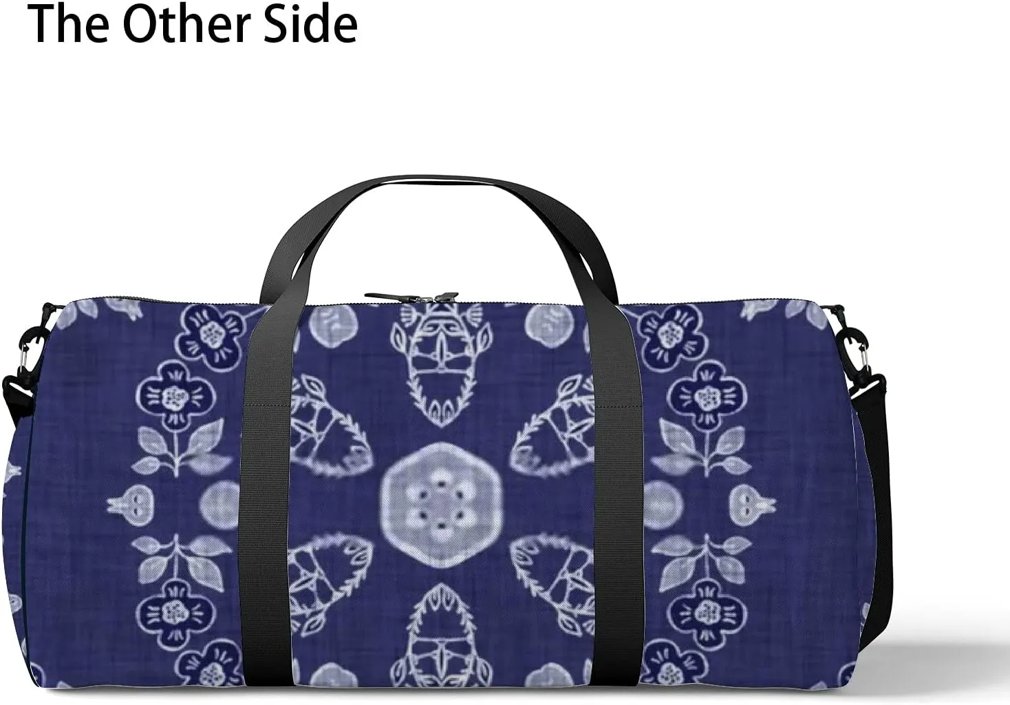 Retro Navy Blue Floral Texture Sports Bag Tote Bag Waterproof Gym Bag with Shoulder Strap Zipper 2 Side Pockets for Men and Women, Travel and Storage Shoulder Bag.