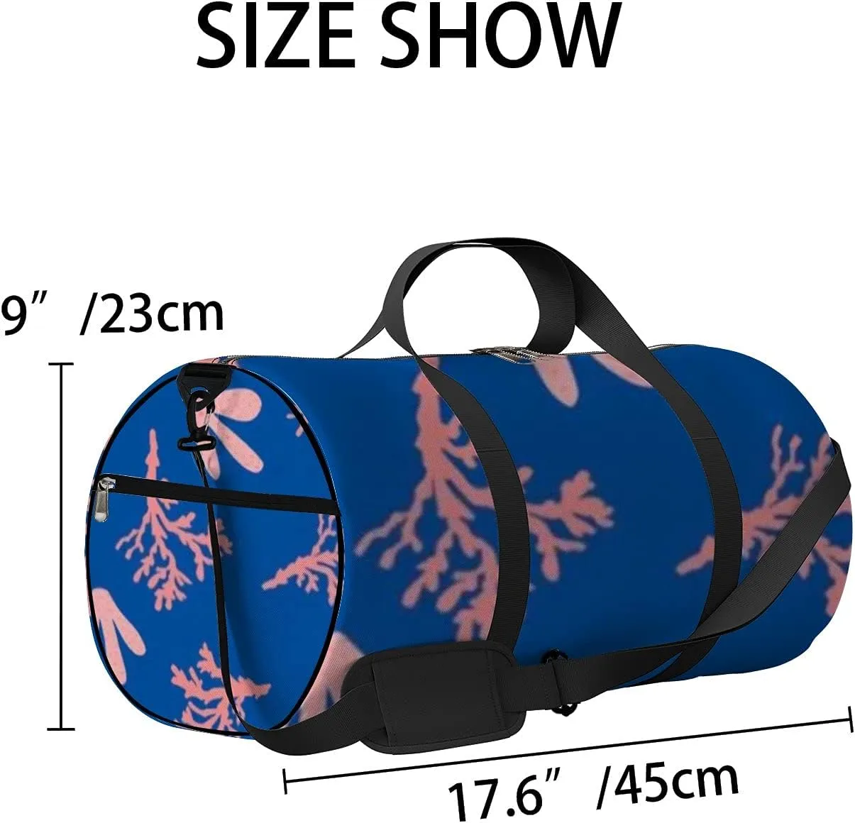 Retro Navy Blue Seaweed Coral Reefs Pattern Sports Bag Tote Bag Waterproof Gym Bag with Shoulder Strap Zipper 2 Side Pockets for Men and Women, Travel and Storage Shoulder Bag.