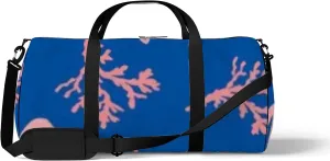 Retro Navy Blue Seaweed Coral Reefs Pattern Sports Bag Tote Bag Waterproof Gym Bag with Shoulder Strap Zipper 2 Side Pockets for Men and Women, Travel and Storage Shoulder Bag.