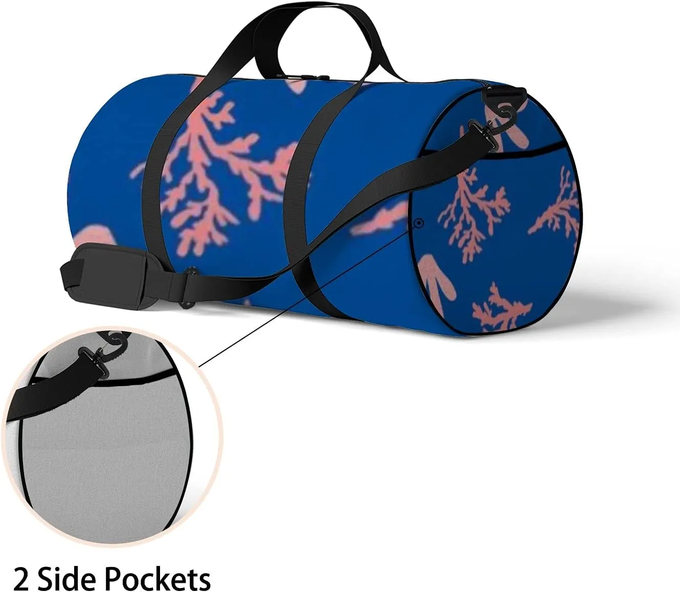 Retro Navy Blue Seaweed Coral Reefs Pattern Sports Bag Tote Bag Waterproof Gym Bag with Shoulder Strap Zipper 2 Side Pockets for Men and Women, Travel and Storage Shoulder Bag.