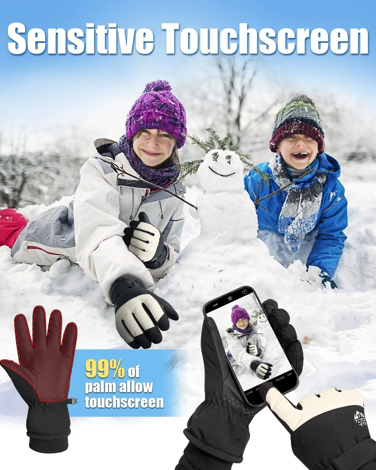 RIGWARL -10℉ Kids Ski Gloves Waterproof, Anti-Slip Kids Snow Gloves for Boys Girls Aged 5-13, Windproof Ski Gloves Kids Winter Gloves for Snowboarding Sledding Ice Skating Alaska Cruise Snowball Fight