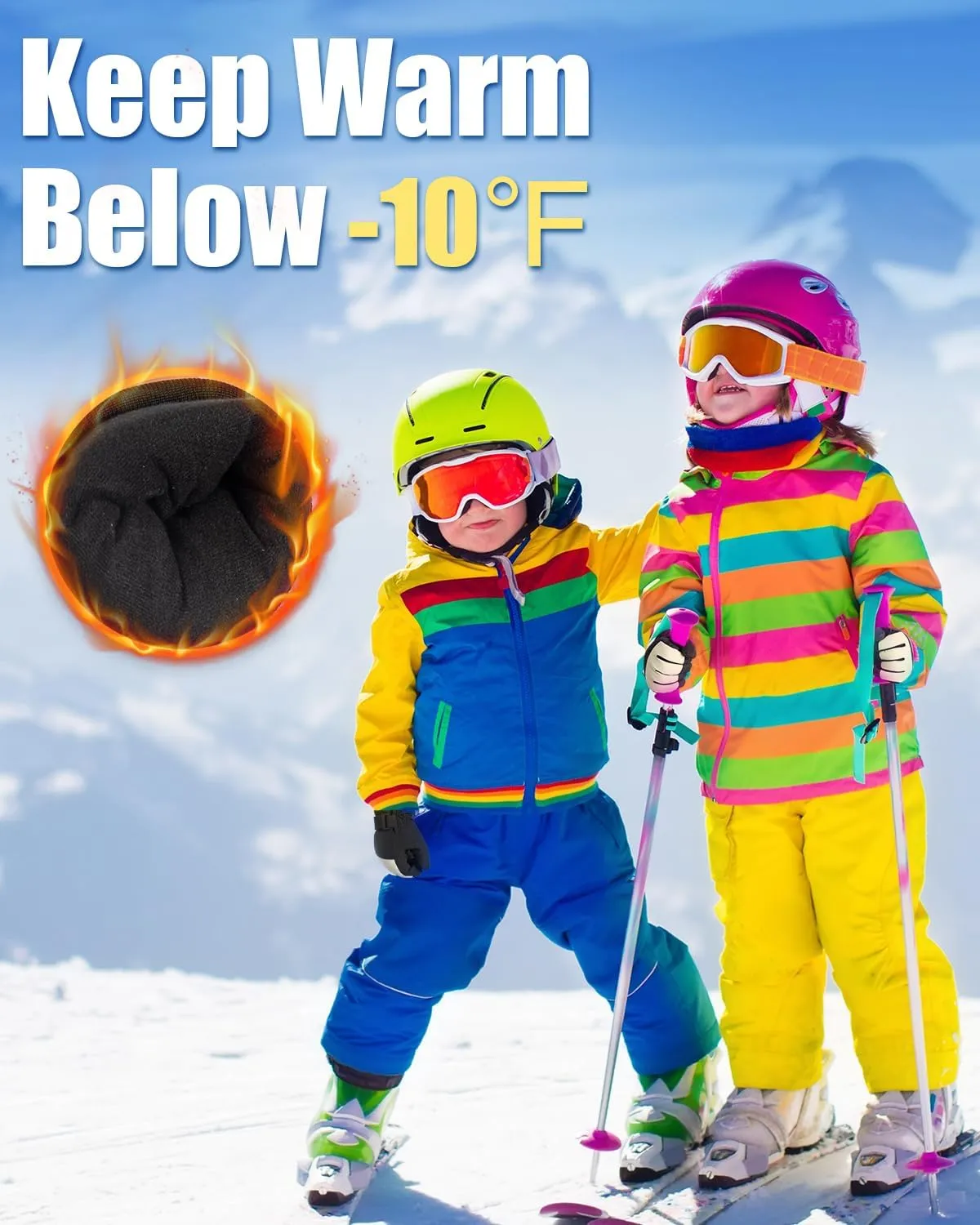 RIGWARL -10℉ Kids Ski Gloves Waterproof, Anti-Slip Kids Snow Gloves for Boys Girls Aged 5-13, Windproof Ski Gloves Kids Winter Gloves for Snowboarding Sledding Ice Skating Alaska Cruise Snowball Fight