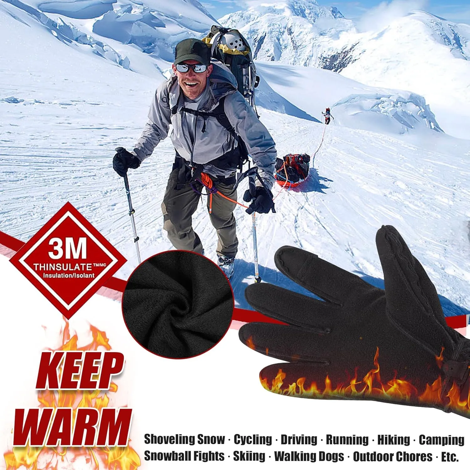 RIGWARL Winter Gloves Men Women Warm Gloves for Cold Weather Touch Screen Water-Resistant Windproof Glove for Running Driving Cycling Hiking Walking Gardening