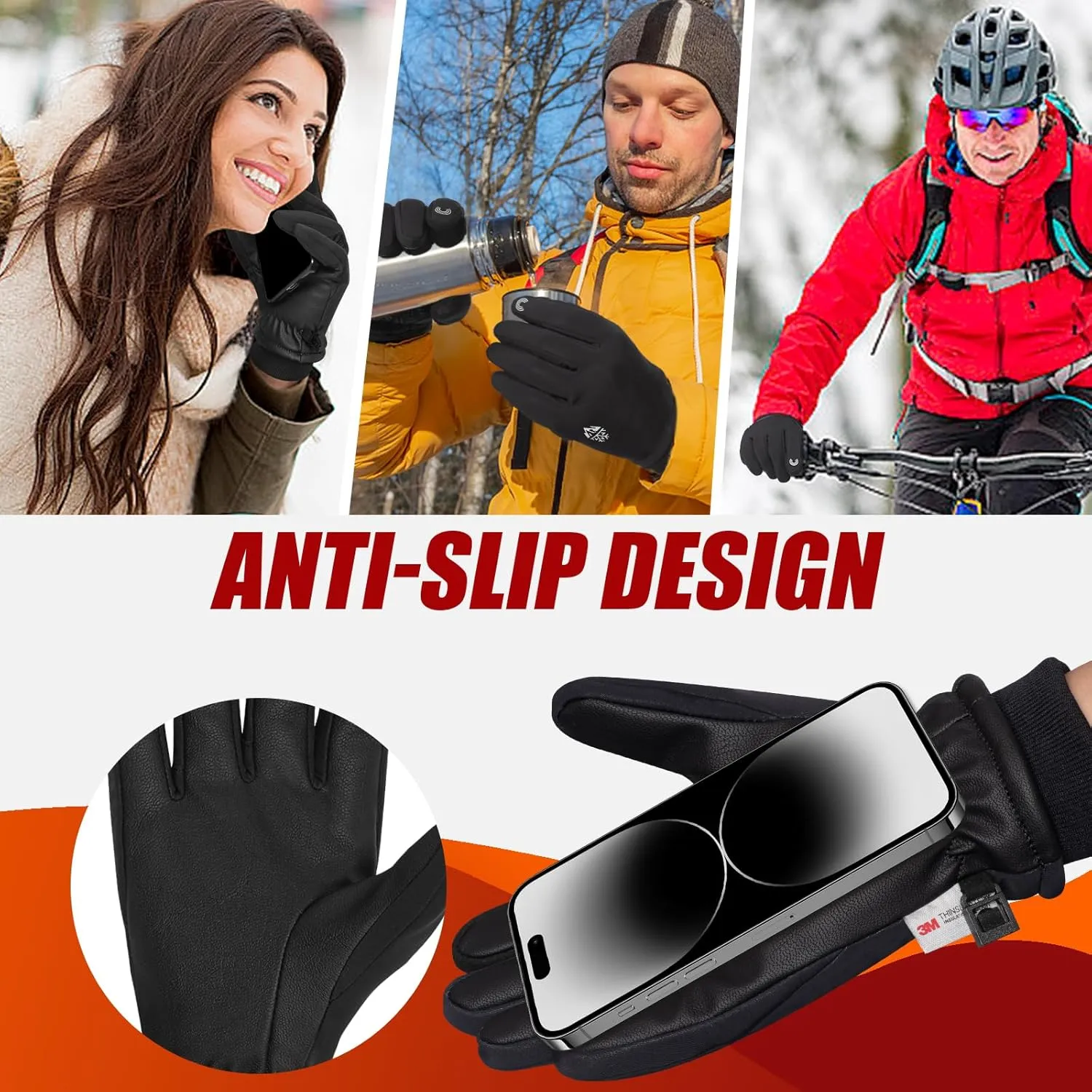 RIGWARL Winter Gloves Men Women Warm Gloves for Cold Weather Touch Screen Water-Resistant Windproof Glove for Running Driving Cycling Hiking Walking Gardening