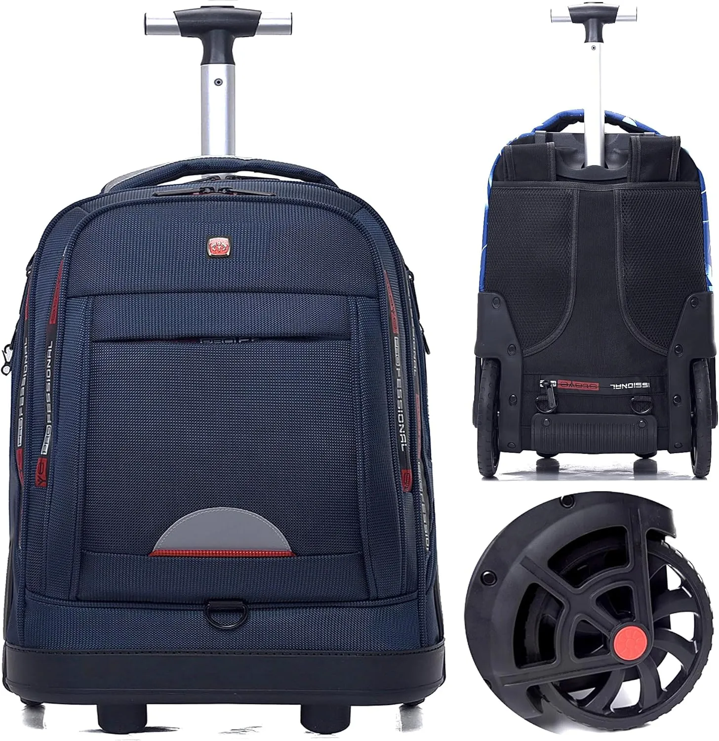 Rolling Backpack for Adults, Backpack with Wheels, Large Wheeled Backpack with Laptop Waterproof Compartment, Roller Backpack on Wheels, Suitable for Leisure Outdoor Business Travel (Blue)
