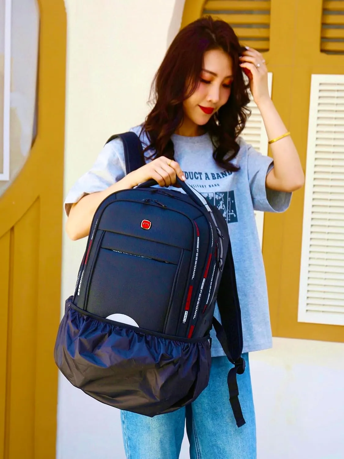 Rolling Backpack for Adults, Backpack with Wheels, Large Wheeled Backpack with Laptop Waterproof Compartment, Roller Backpack on Wheels, Suitable for Leisure Outdoor Business Travel (Blue)