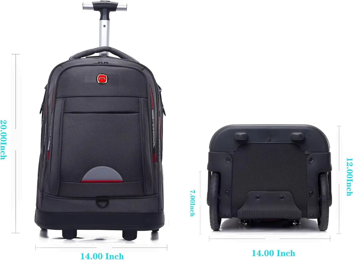 Rolling Backpack for Adults, Backpack with Wheels, Large Wheeled Backpack with Laptop Waterproof Compartment, Roller Backpack on Wheels, Suitable for Leisure Outdoor Business Travel (Grey)