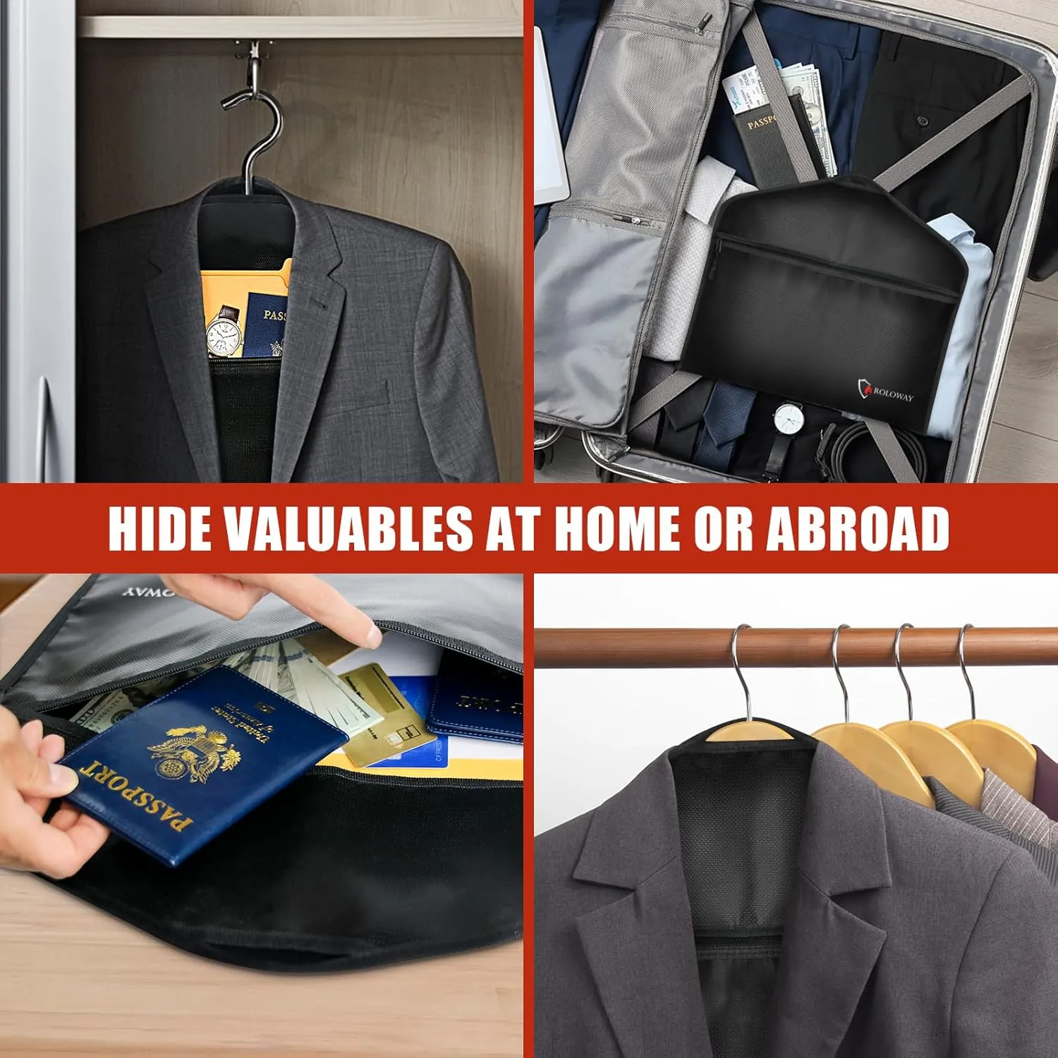 ROLOWAY Hanger Diversion Fireproof Safe, Hidden Compartment for Home & Travel, Secret Safe for Cash Hiding Under Clothes