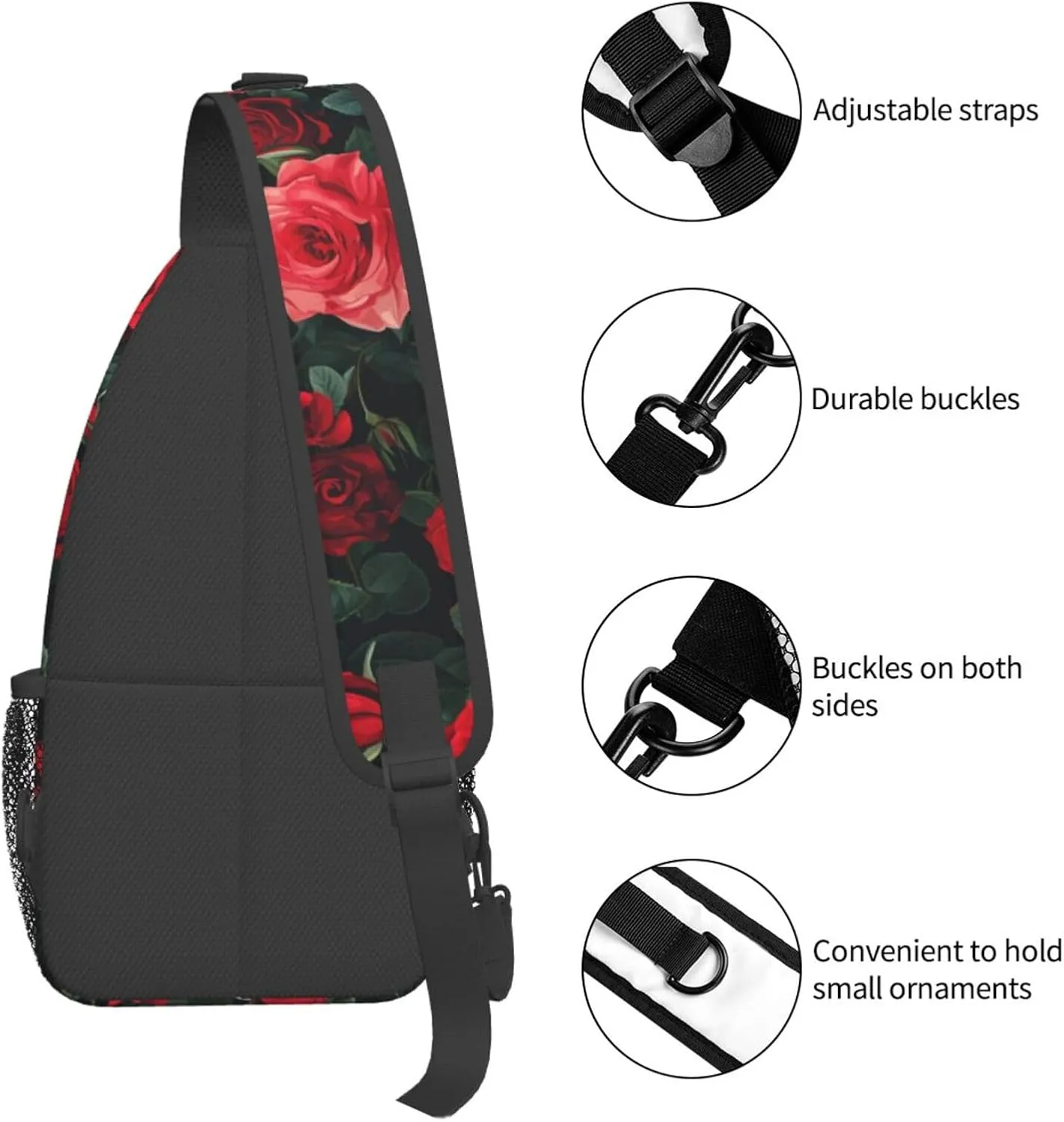 Rose Pattern Of Red Sling Backpack Hiking Backpack Crossbody Bag Sports Lightweight And waterproof Chest Bag Shoulder Bag For Women Men