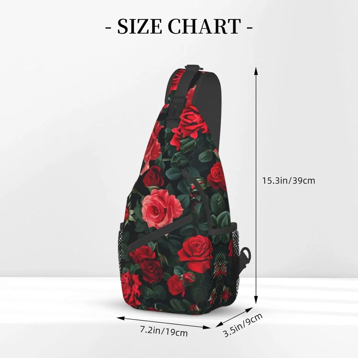 Rose Pattern Of Red Sling Backpack Hiking Backpack Crossbody Bag Sports Lightweight And waterproof Chest Bag Shoulder Bag For Women Men