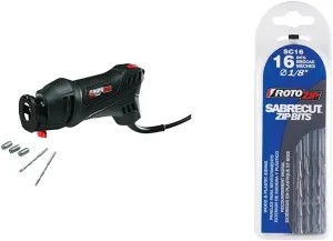 Rotozip SS355-10 5.5 Amp Spiral Saw Tool Kit with (3) Collects and (2) Bits and RotoZip SC16 1/8 in. Sab Recut Zip Bit for Wood and Plastic, 16 Pack