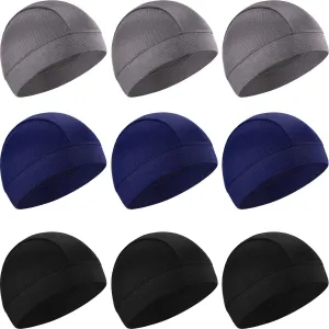 SATINIOR 9 Pieces Cooling Skull Caps Helmet Liner Sweat Beanie Cap Wicking Cycling Running Hat for Men and Women Sports