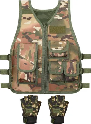 SATINIOR Tactical Vest Army Combat Vest Outdoor with Half Finger Fingerless Short Gloves Breathable