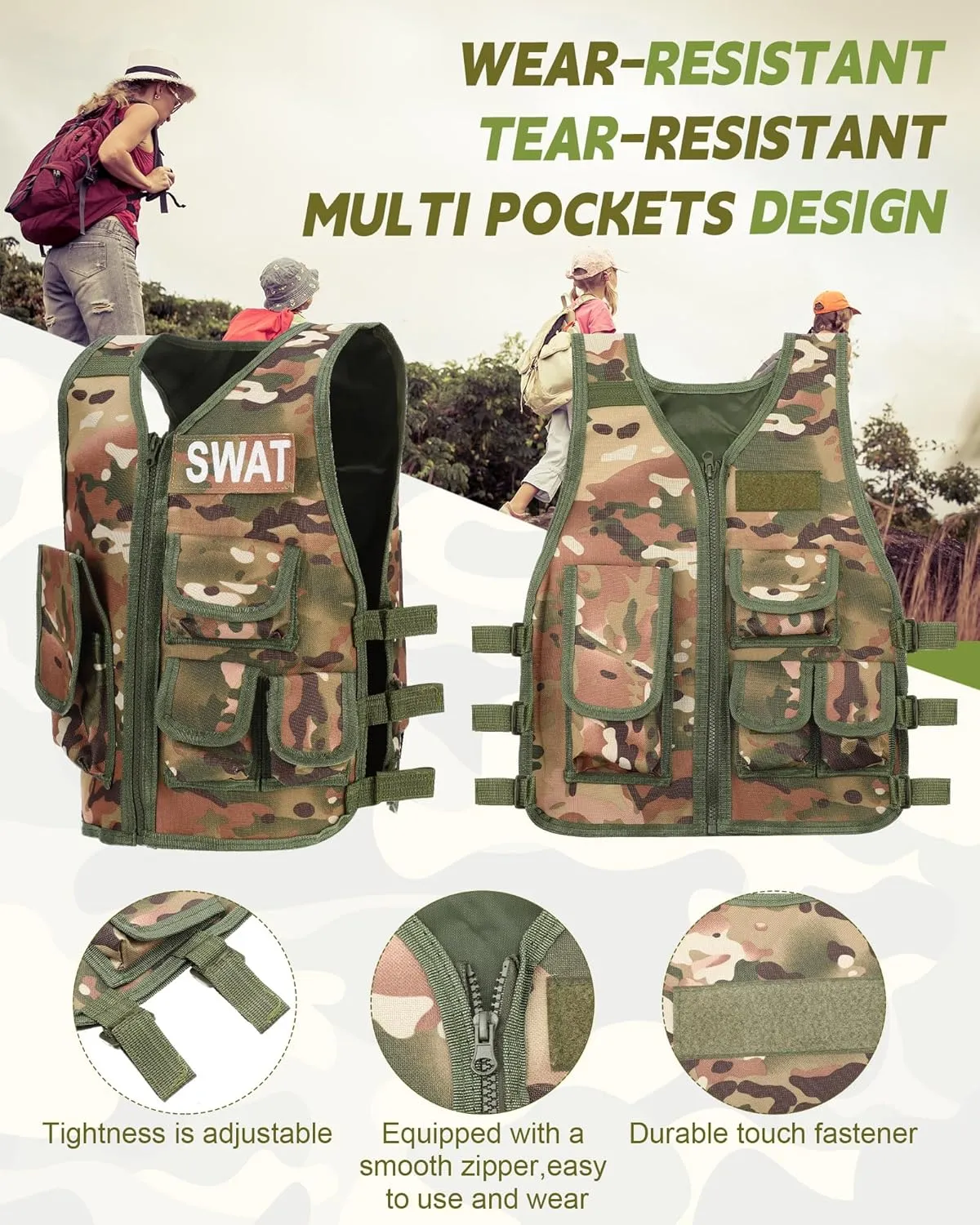 SATINIOR Tactical Vest Army Combat Vest Outdoor with Half Finger Fingerless Short Gloves Breathable