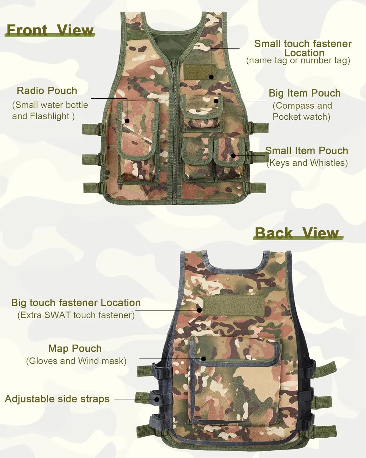 SATINIOR Tactical Vest Army Combat Vest Outdoor with Half Finger Fingerless Short Gloves Breathable