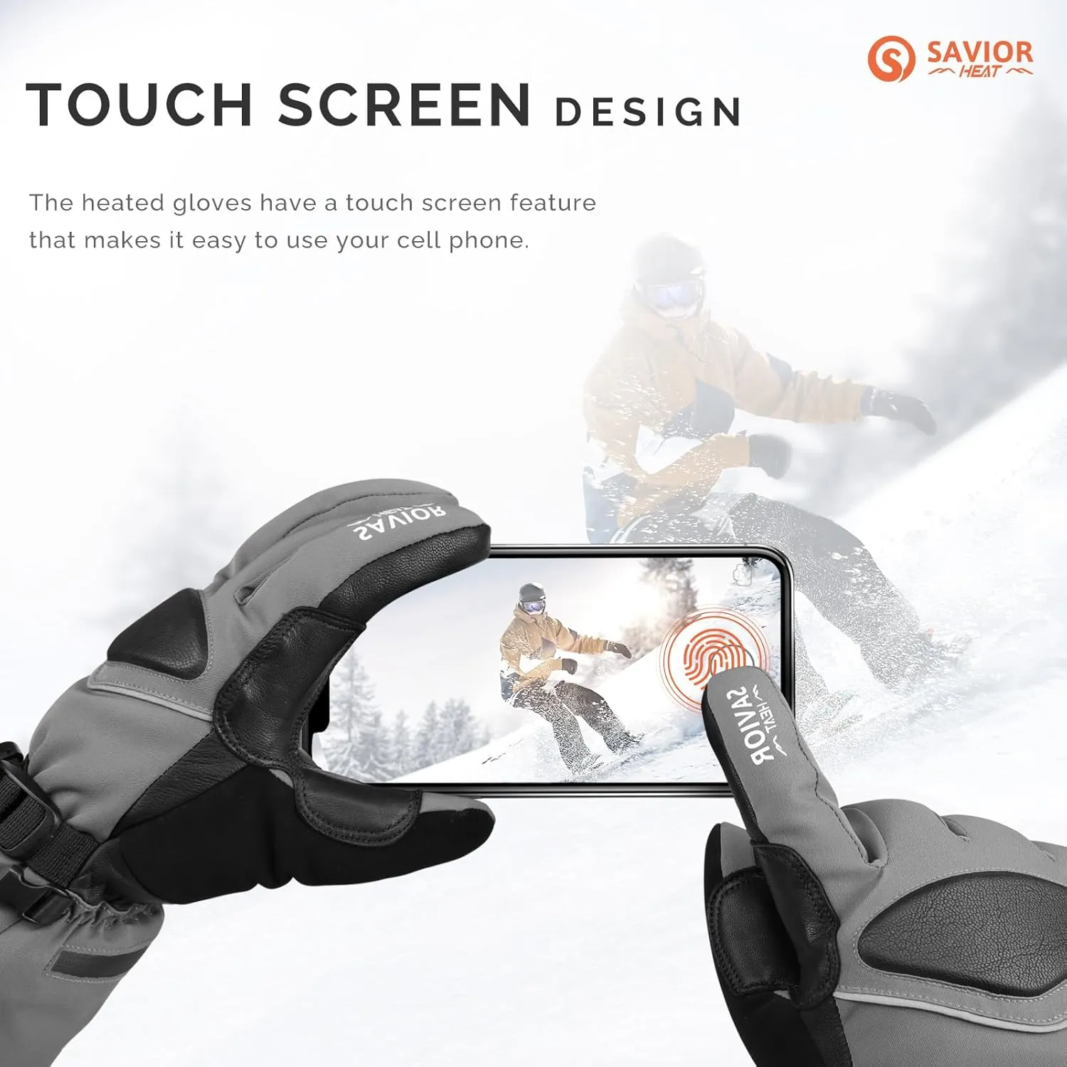 SAVIOR HEAT Heated Gloves for Men Heated Ski Gloves 10h Warm 7.4V 3000mAh Battery Thick Lining Waterproof Goatskin Palm Anti Loss Lanyard Outdoor Skiing Snowboarding for Winter