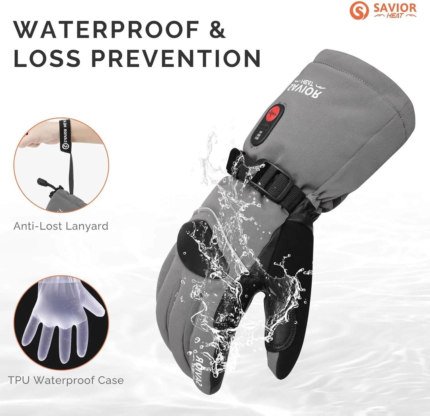SAVIOR HEAT Heated Gloves for Men Heated Ski Gloves 10h Warm 7.4V 3000mAh Battery Thick Lining Waterproof Goatskin Palm Anti Loss Lanyard Outdoor Skiing Snowboarding for Winter