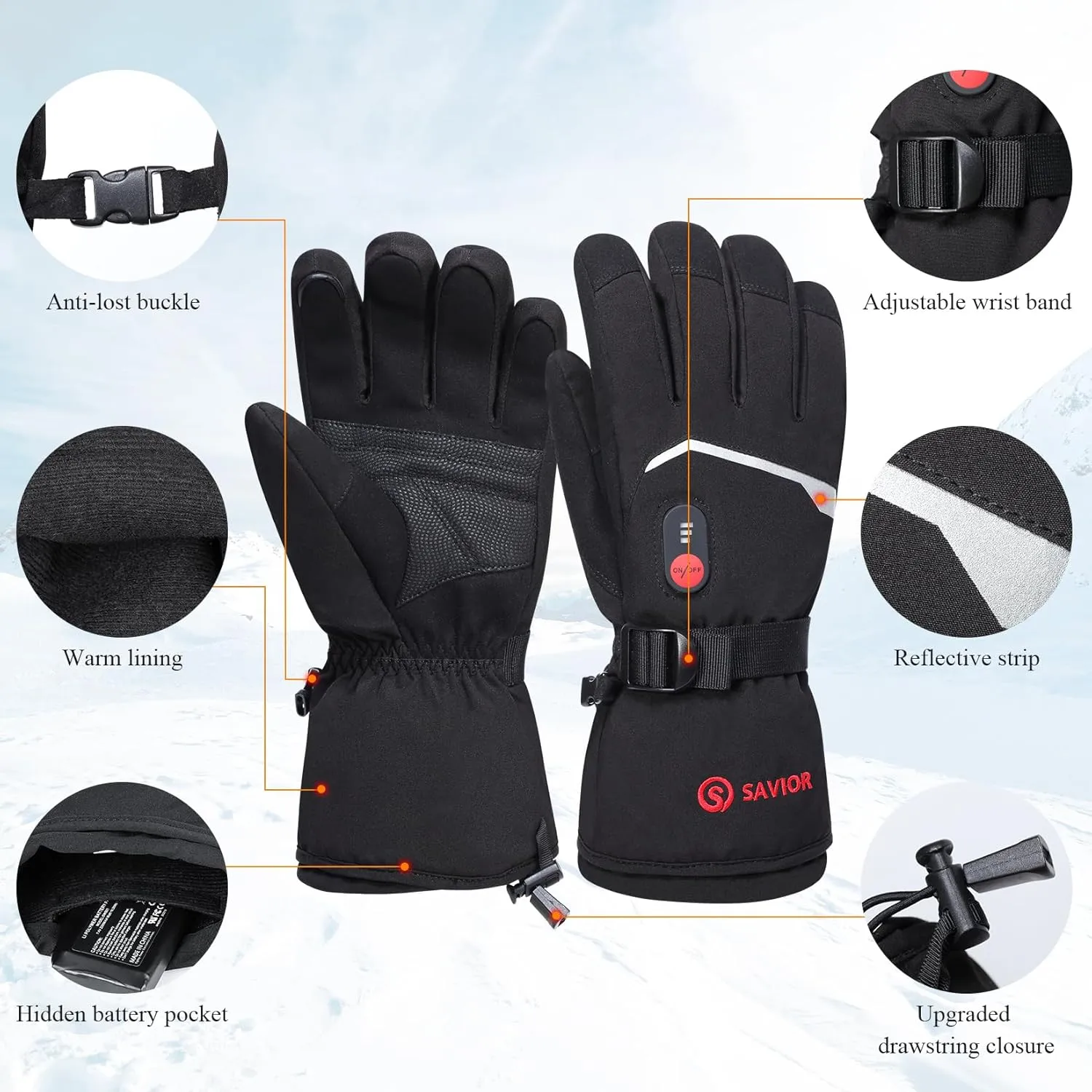 SAVIOR HEAT Heated Gloves, Unisex Rechargeable Battery Powered Electric Heating Glove for Winter Outdoor